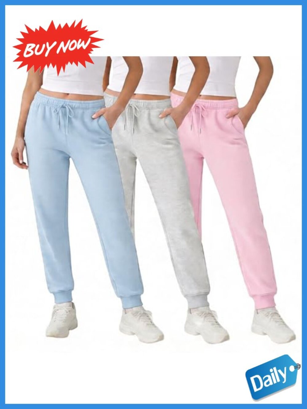 Common Stitch 3 Pack Fleece Joggers Women Slim Fit Deep Pockets Sweatpants